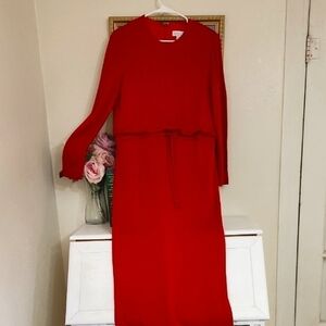 Elegant Red Vintage Dress Career Modest Romance Cottagecore Size 8 Whimsical